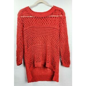 Christian Siriano Runway| Coral Open Knit High Low Hem| Sweater| XL